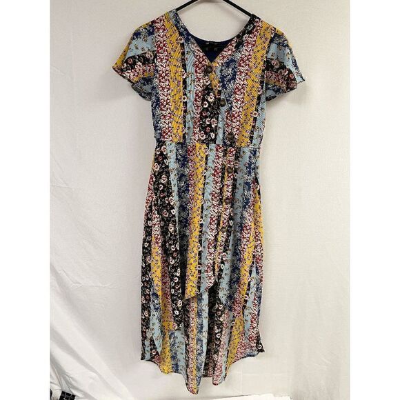 by&by Girls Flutter Sleeves Hi Low Dress Multicolored Floral 14 - Picture 1 of 4